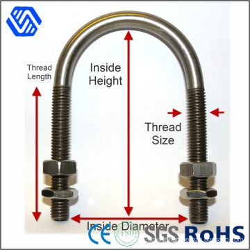 Standard Size Bolts High Strength Stainless Steel U Bolt with Standard Hex Nuts and Small Thread Hex Nuts